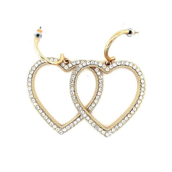 Rachel Parcell Large Rhinestones Heart Dangle Earrings - Picture 1 of 7